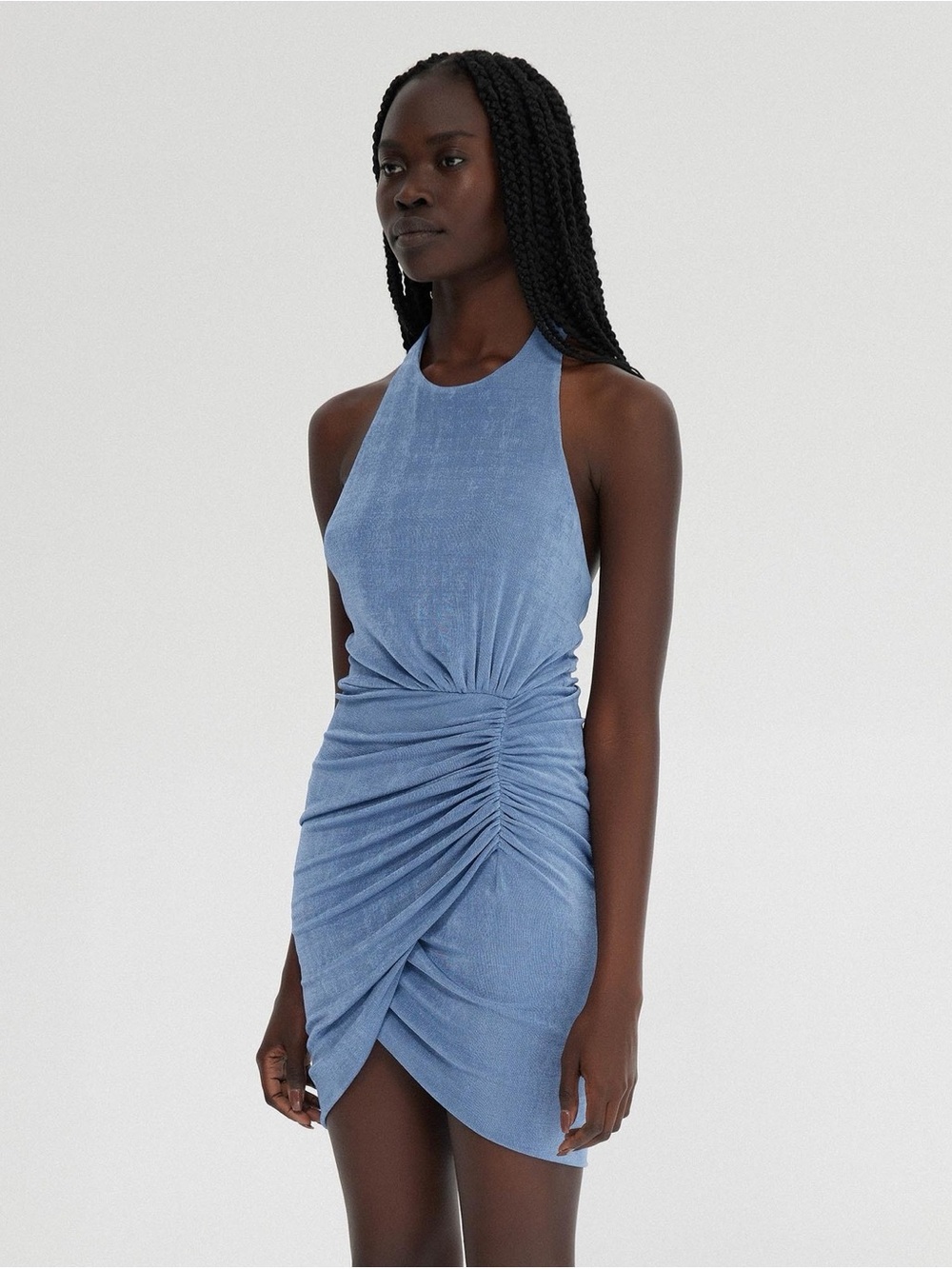 Significant Other Yara Blue Ruched Halter Mini Dress
